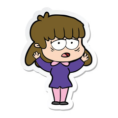 sticker of a cartoon tired woman