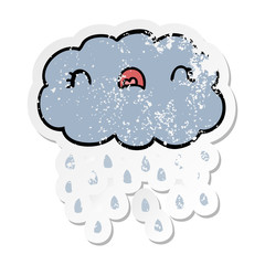 distressed sticker of a cute cartoon cloud
