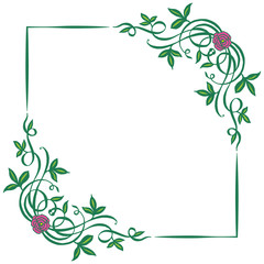 Fototapeta na wymiar Vector illustration green leafy flower frame decor hand drawn