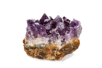 Amethyst Crystal Druse  macro mineral on white background