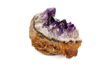 Amethyst Crystal Druse  macro mineral on white background