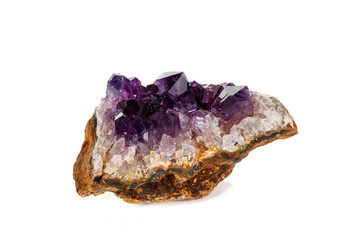 Amethyst Crystal Druse  macro mineral on white background