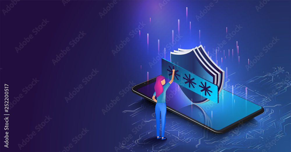 Leinwandbilder protection of personal data. girl enters password. log in form concept illustration of information s