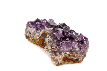 Amethyst Crystal Druse  macro mineral on white background