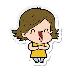 sticker of a cartoon laughing woman