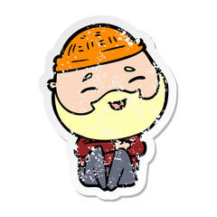 distressed sticker of a cartoon happy bearded man