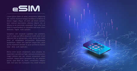 eSIM card chip sign. Embedded SIM concept. New mobile communication technology. Futuristic projection sim card Vector illustration