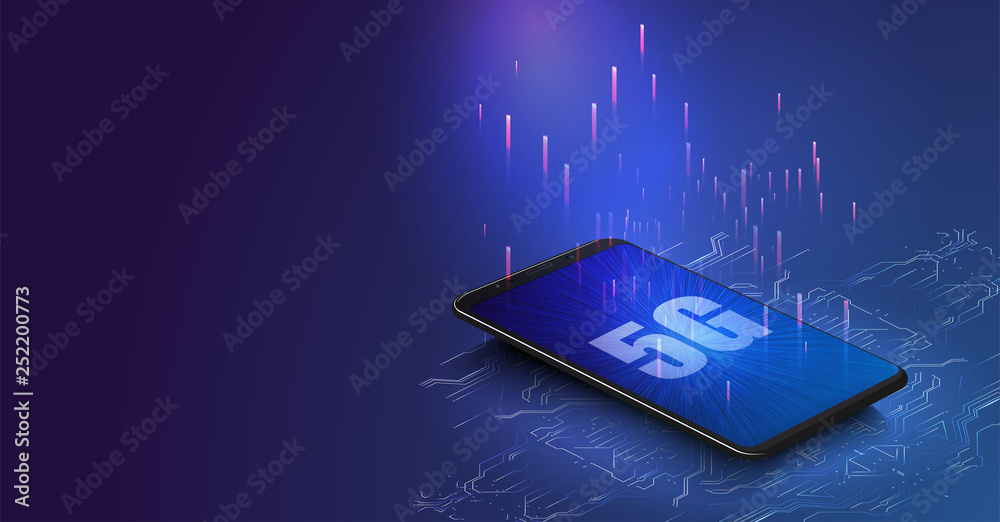 Fototapete 5g new wireless internet wifi connection. global network high speed network. 5g symbol construted wi