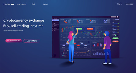 Vector web site trade design template. Finance charts and diagrams. Modern flat design concept of Data Analysis for website and mobile website. Landing page template. Easy to edit and customize. 