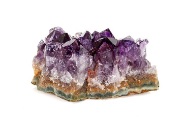 Amethyst Crystal Druse  macro mineral on white background