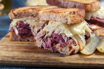 Reuben Sandwich with corned beef, cheese and sauerkraut