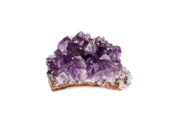 Amethyst Crystal Druse  macro mineral on white background