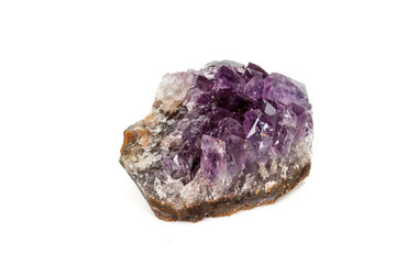 Amethyst Crystal Druse  macro mineral on white background