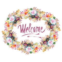 Bouquets floral botanical flower. Watercolor background illustration set. Frame border ornament...