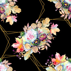 Bouquets floral botanical flower. Watercolor background illustration set. Seamless background pattern.