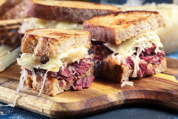 Reuben Sandwich with corned beef, cheese and sauerkraut