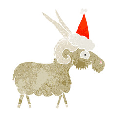 retro cartoon of a goat wearing santa hat