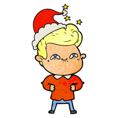 textured cartoon of a excited man wearing santa hat