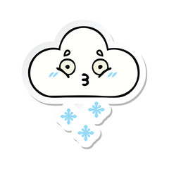sticker of a cute cartoon snow cloud