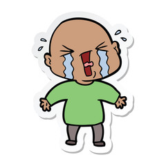 sticker of a cartoon crying bald man