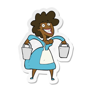 recommend clip art: sticker of a cartoon milkmaid carrying buckets