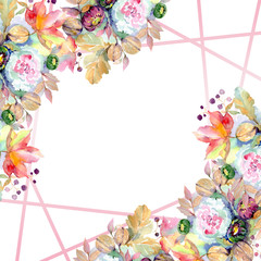 Bouquets floral botanical flower. Watercolor background illustration set. Frame border ornament square.