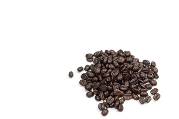 Top view Roasted coffee beans is a frame pattern isolated on white background.