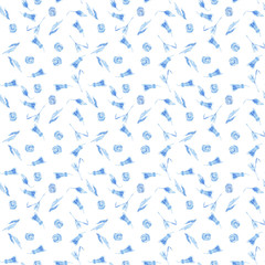 Watercolor flowers, blue seamless pattern. Spring pattern