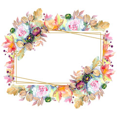 Bouquets floral botanical flower. Watercolor background illustration set. Frame border ornament square.