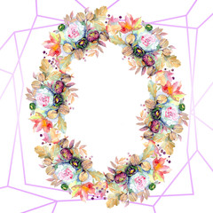 Bouquets floral botanical flower. Watercolor background illustration set. Frame border ornament square.