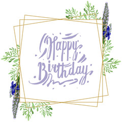 Blue violet lavender floral botanical flower. Watercolor background illustration set. Frame border...
