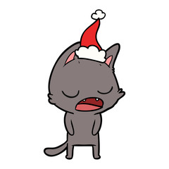 talking cat line drawing of a wearing santa hat