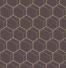 Geometric abstract vector hexagonal background. Geometric modern brown and golden ornament. Seamless modern pattern