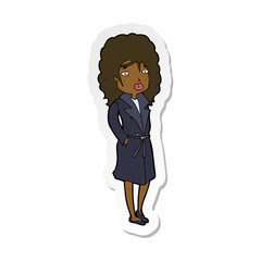sticker of a cartoon woman in trench coat