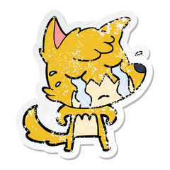 distressed sticker of a crying fox cartoon