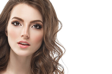 Beautiful woman female skin care healthy hair and skin close up face beauty portrait