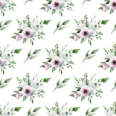 Seamless background, floral pattern watercolor pink and white flowers. Fabric wallpaper print texture. Hand painting design perfectly for wrapper pattern, backdrop, frame or border. 