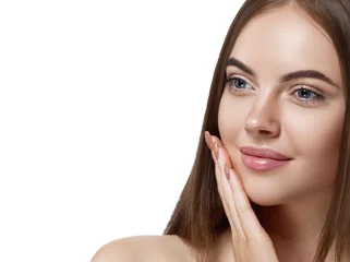 Beautiful woman female skin care healthy hair and skin close up face beauty portrait
