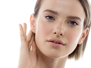 Obraz premium Beautiful woman female skin care healthy hair and skin close up face beauty portrait
