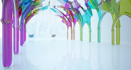 Abstract white and colored gradient smooth glasses gothic interior. 3D illustration and rendering.