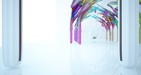 Abstract white and colored gradient smooth glasses gothic interior. 3D illustration and rendering.