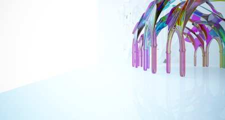 Abstract white and colored gradient smooth glasses gothic interior. 3D illustration and rendering.