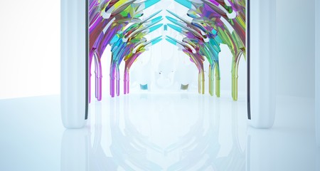 Abstract white and colored gradient smooth glasses gothic interior. 3D illustration and rendering.