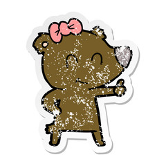 distressed sticker of a female bear cartoon