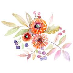 Obraz premium Bouquet floral botanical flowers. Watercolor background illustration set. Isolated bouquet illustration element.