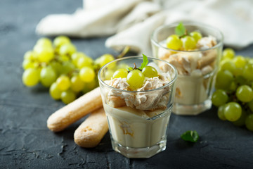 White grape trifle dessert or tiramisu