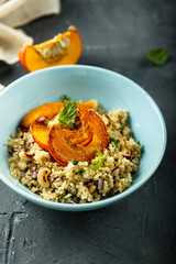Roasted pumpkin with quinoa salad
