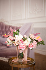 Flowers on the table, spring flowers in the room are on the table