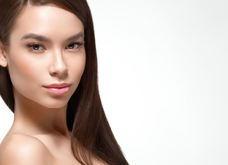 Fototapeta premium Beautiful woman female skin care healthy hair and skin close up face beauty portrait