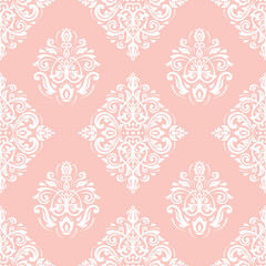 Classic seamless vector pattern. Damask orient pink and white ornament. Classic vintage background. Orient ornament for fabric, wallpaper and packaging
